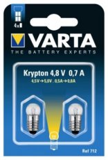 VARTA 712.000.402  Reservelampje 712 4,8V - blister 2 stuks  EAN: 4008496346592   Op bestelling, geen terugname