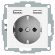 Schneider Residential MTN2366-0319  Schuko SO with USB charger TPb pw Sys M  EAN: 3606489429829   Op bestelling, geen terugname