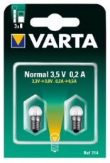 VARTA 714.000.402  Reservelampje 714 3,5V - blister 2 stuks  EAN: 4008496219377   Op bestelling, geen terugname