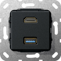 GIRA 567810  HDMI  USB 3.0 A kppl. basis zwart m  EAN: 4010337461869   Op bestelling, geen terugname